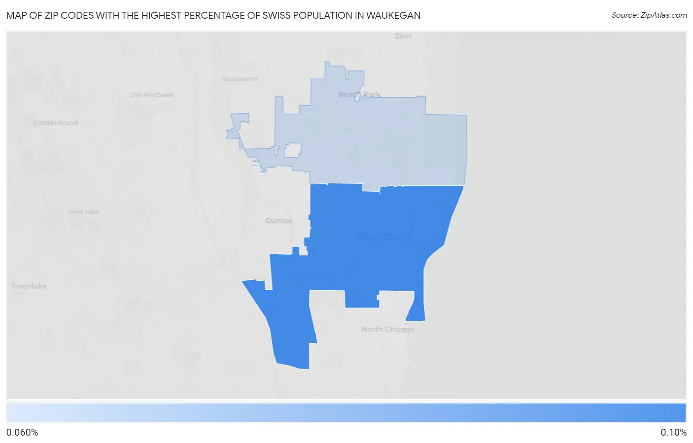 Zip Codes with the Highest Percentage of Swiss Population in Waukegan Map