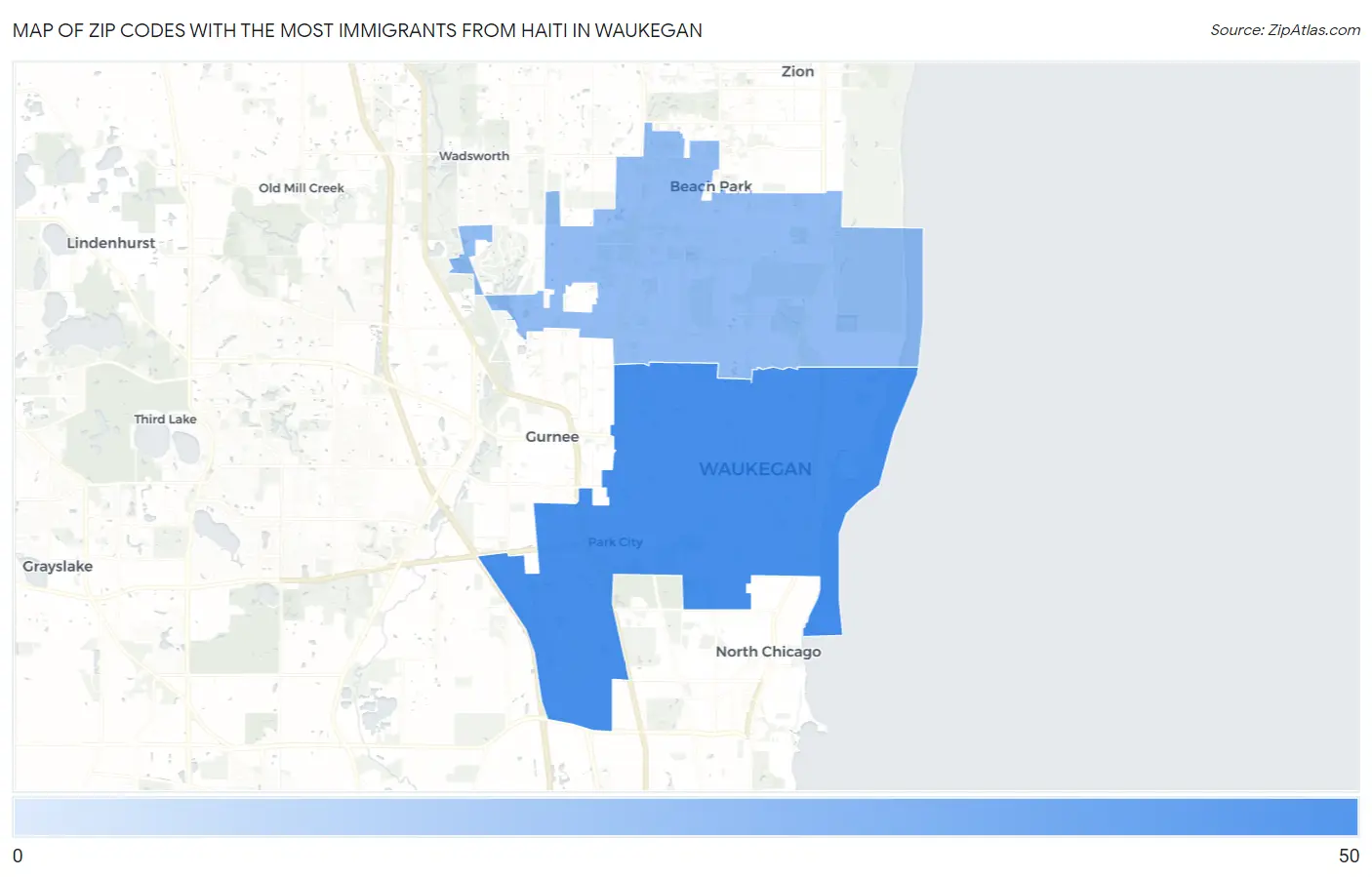 Zip Codes with the Most Immigrants from Haiti in Waukegan Map