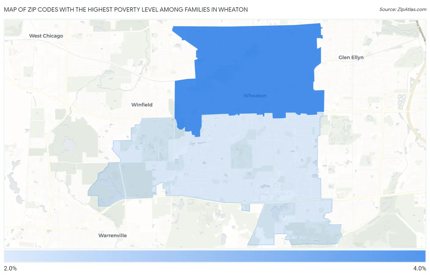Zip Codes with the Highest Poverty Level Among Families in Wheaton Map