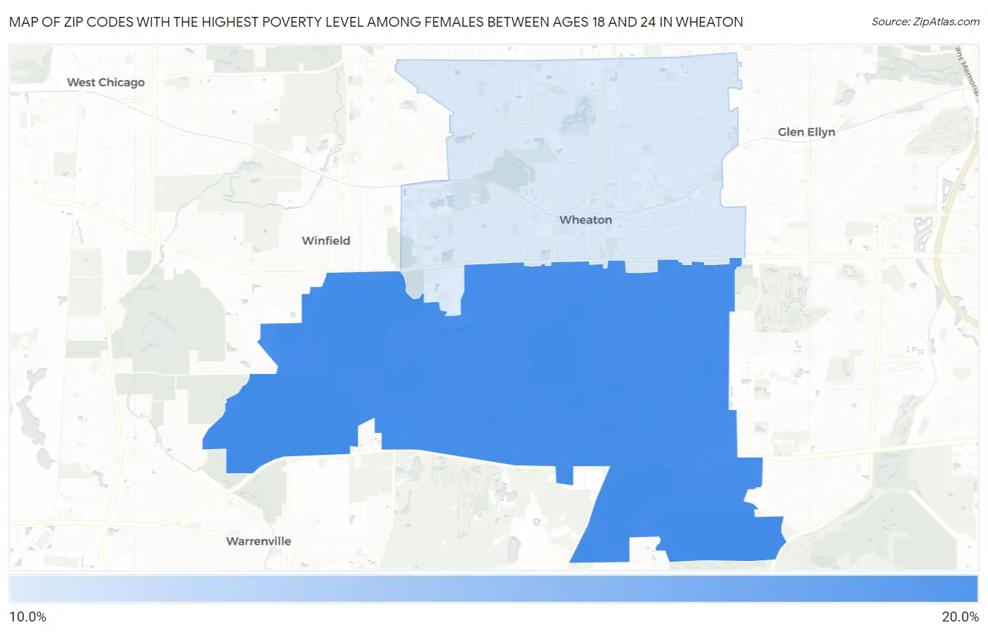 Zip Codes with the Highest Poverty Level Among Females Between Ages 18 and 24 in Wheaton Map