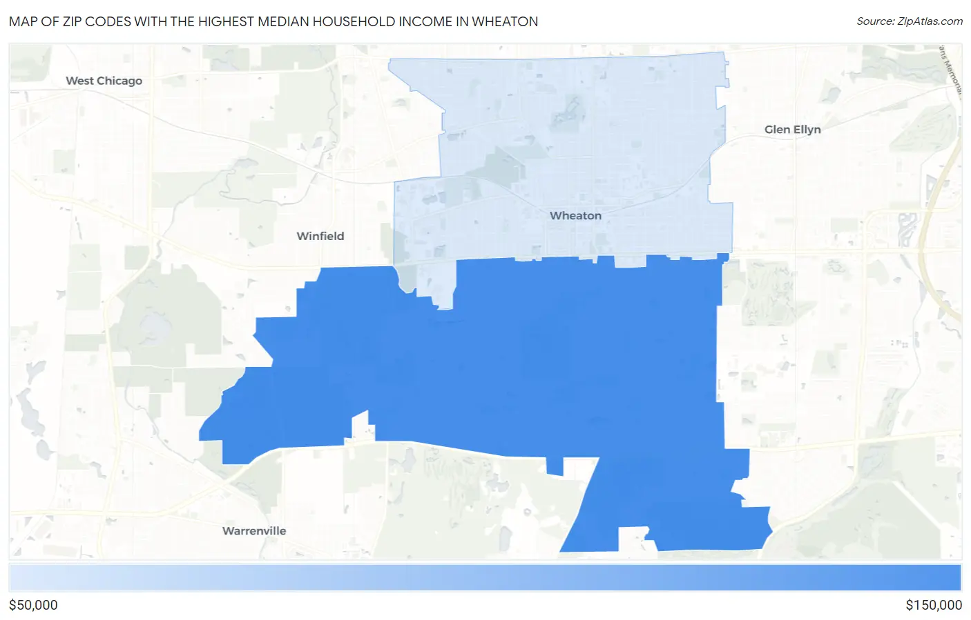 Zip Codes with the Highest Median Household Income in Wheaton Map