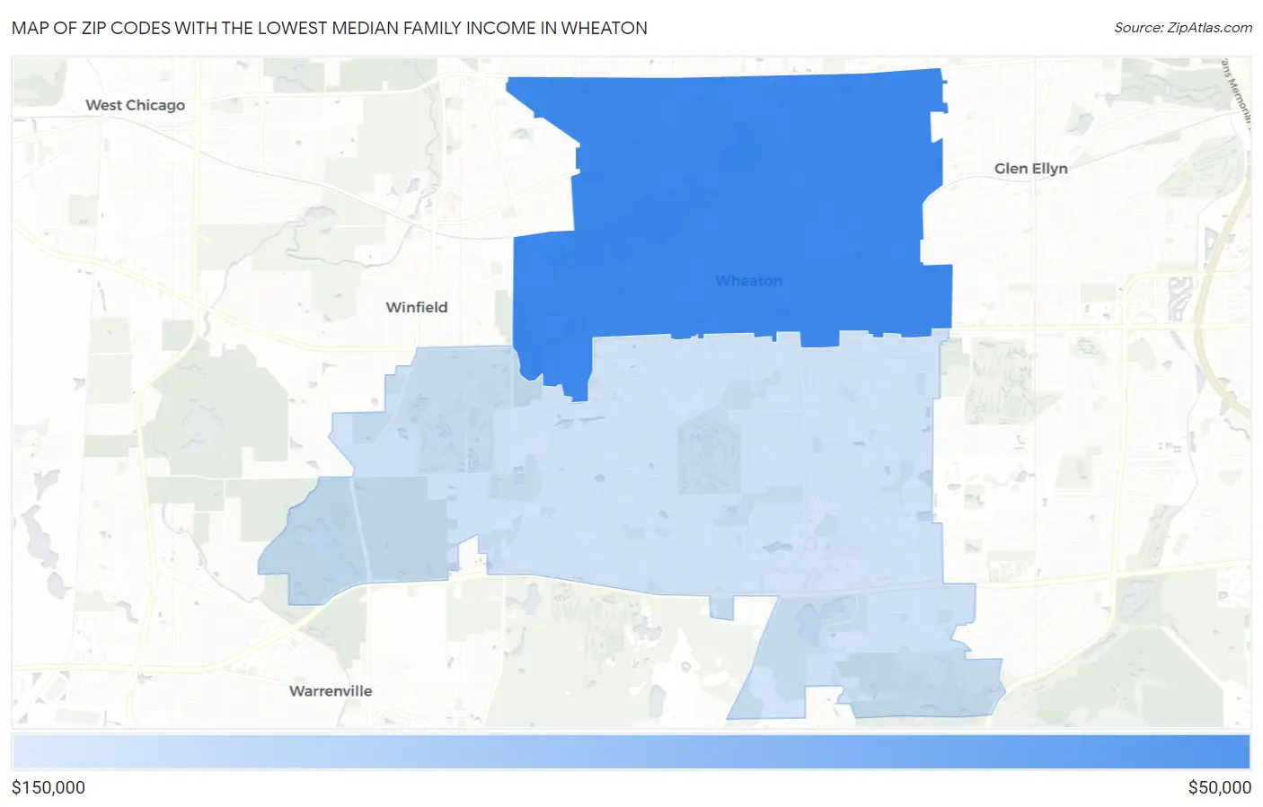 Zip Codes with the Lowest Median Family Income in Wheaton Map