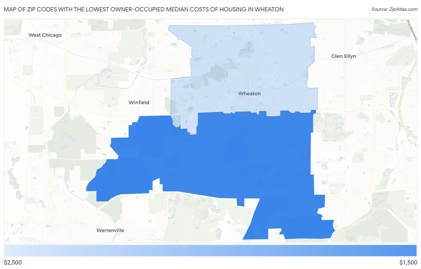Zip Codes with the Lowest Owner-Occupied Median Costs of Housing in Wheaton Map