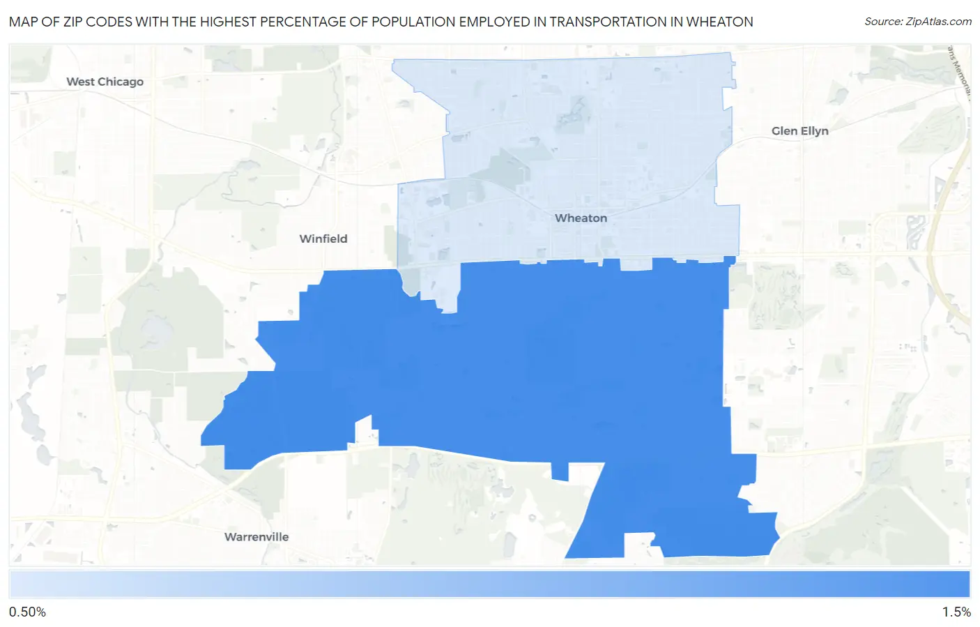Zip Codes with the Highest Percentage of Population Employed in Transportation in Wheaton Map