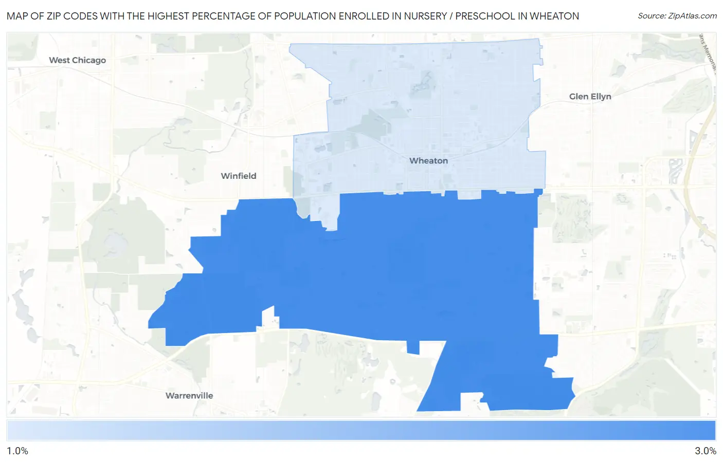 Zip Codes with the Highest Percentage of Population Enrolled in Nursery / Preschool in Wheaton Map