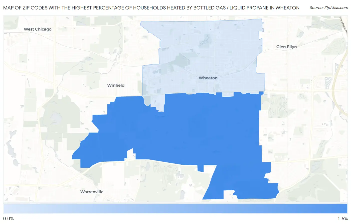 Zip Codes with the Highest Percentage of Households Heated by Bottled Gas / Liquid Propane in Wheaton Map