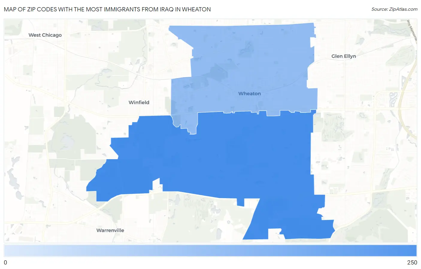 Zip Codes with the Most Immigrants from Iraq in Wheaton Map