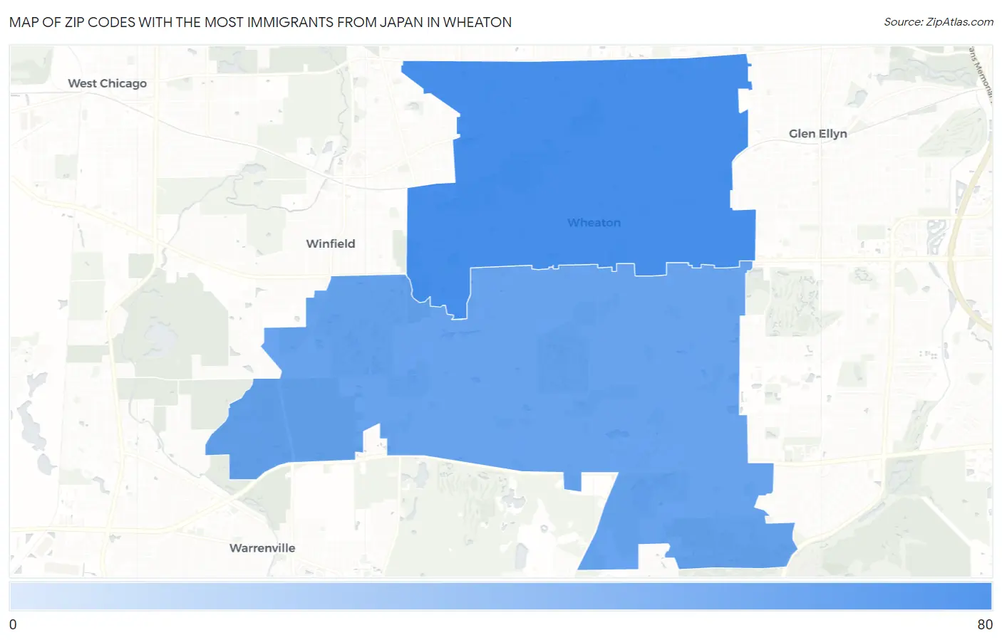 Zip Codes with the Most Immigrants from Japan in Wheaton Map