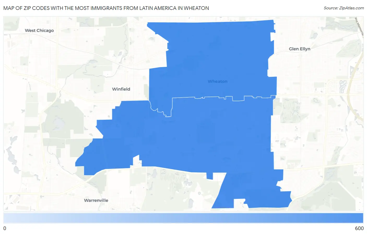 Zip Codes with the Most Immigrants from Latin America in Wheaton Map