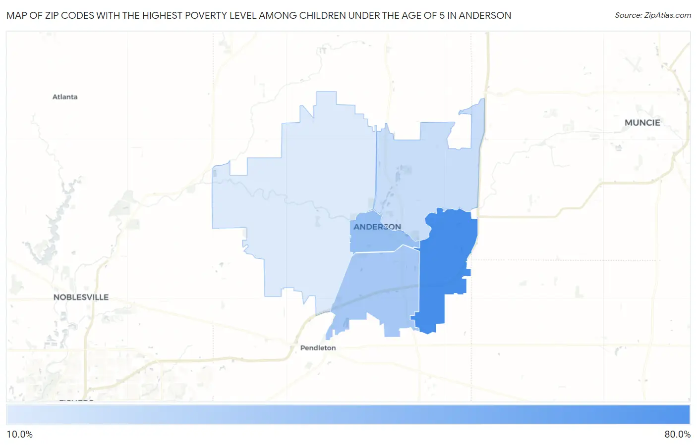 Zip Codes with the Highest Poverty Level Among Children Under the Age of 5 in Anderson Map
