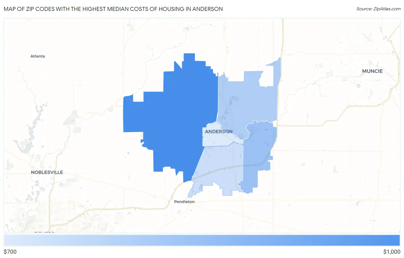 Zip Codes with the Highest Median Costs of Housing in Anderson Map