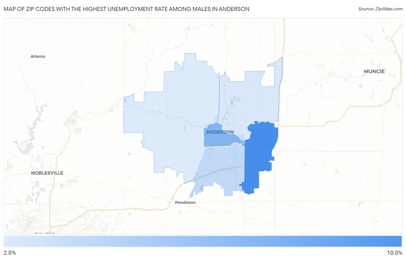 Zip Codes with the Highest Unemployment Rate Among Males in Anderson Map
