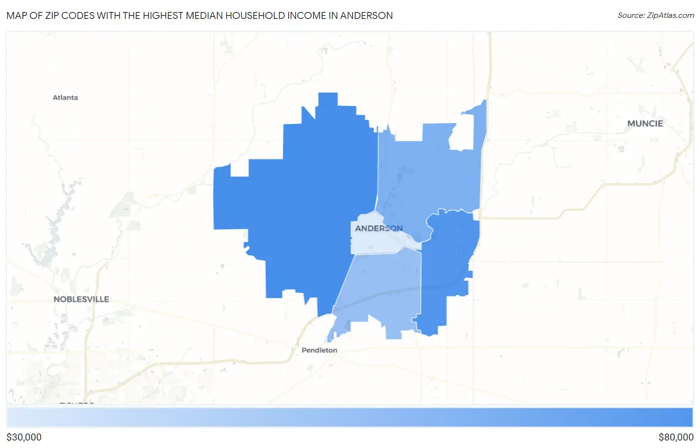 Zip Codes with the Highest Median Household Income in Anderson Map