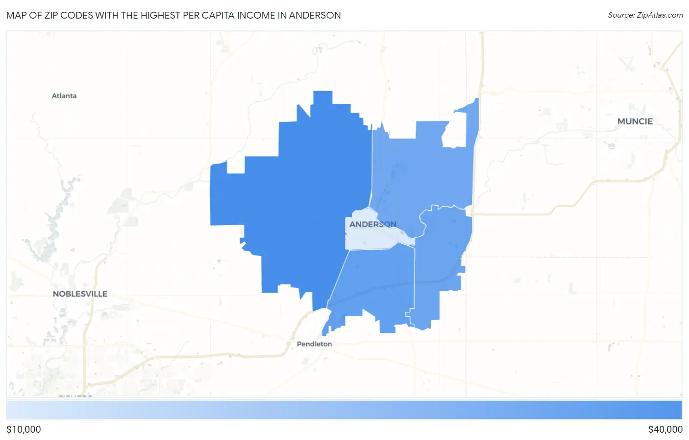 Zip Codes with the Highest Per Capita Income in Anderson Map