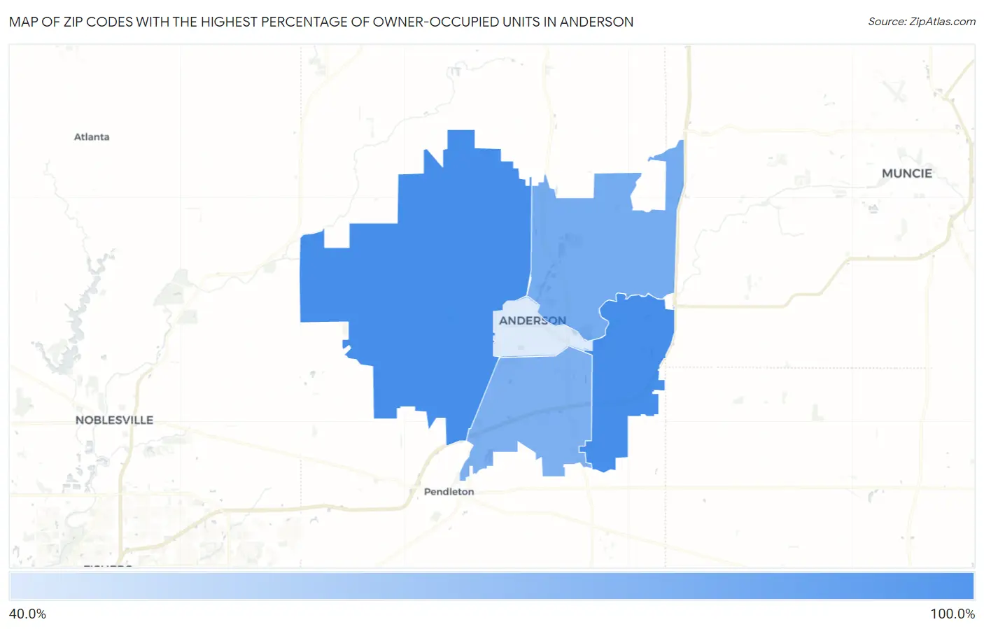 Zip Codes with the Highest Percentage of Owner-Occupied Units in Anderson Map