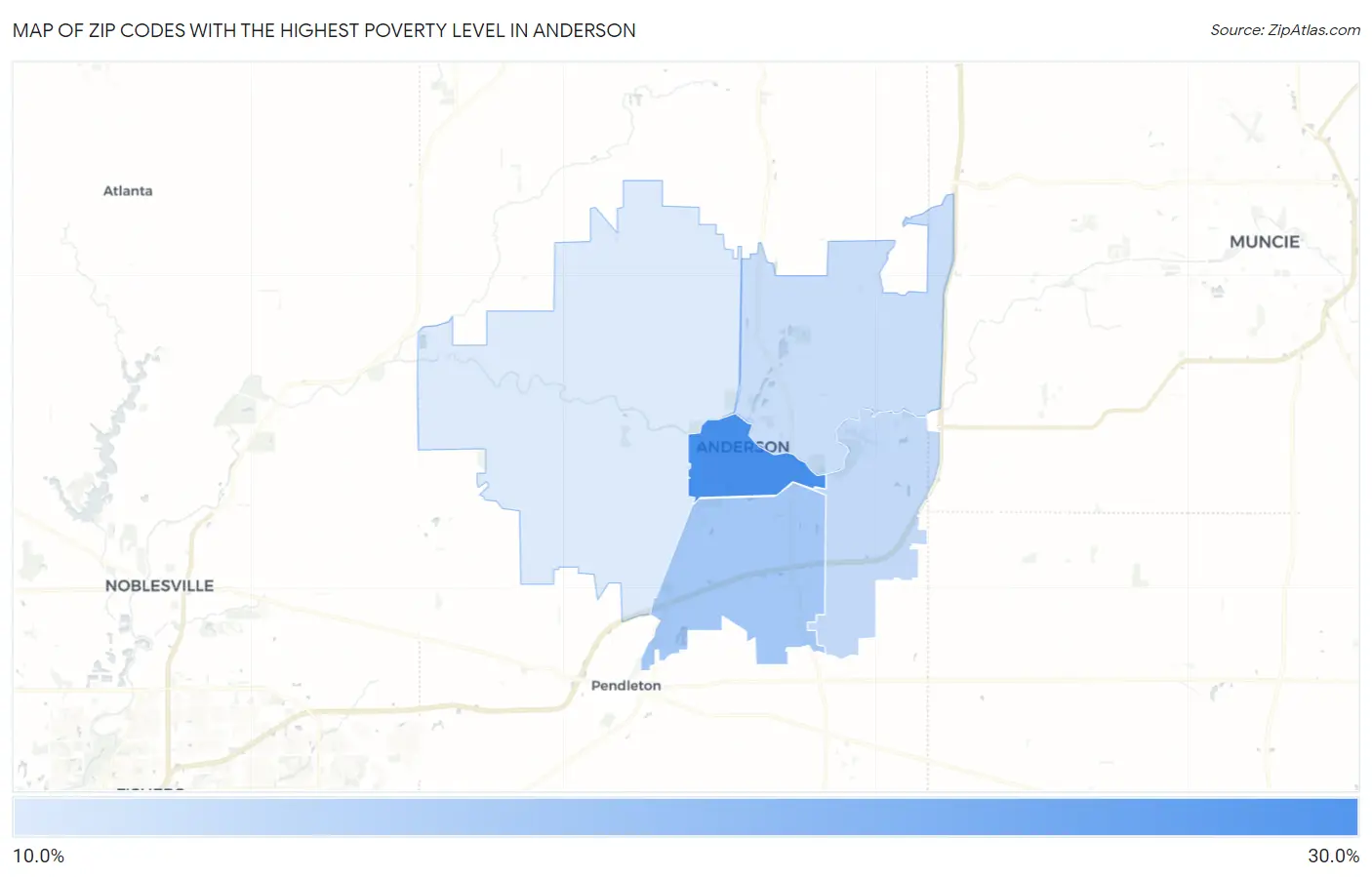 Zip Codes with the Highest Poverty Level in Anderson Map