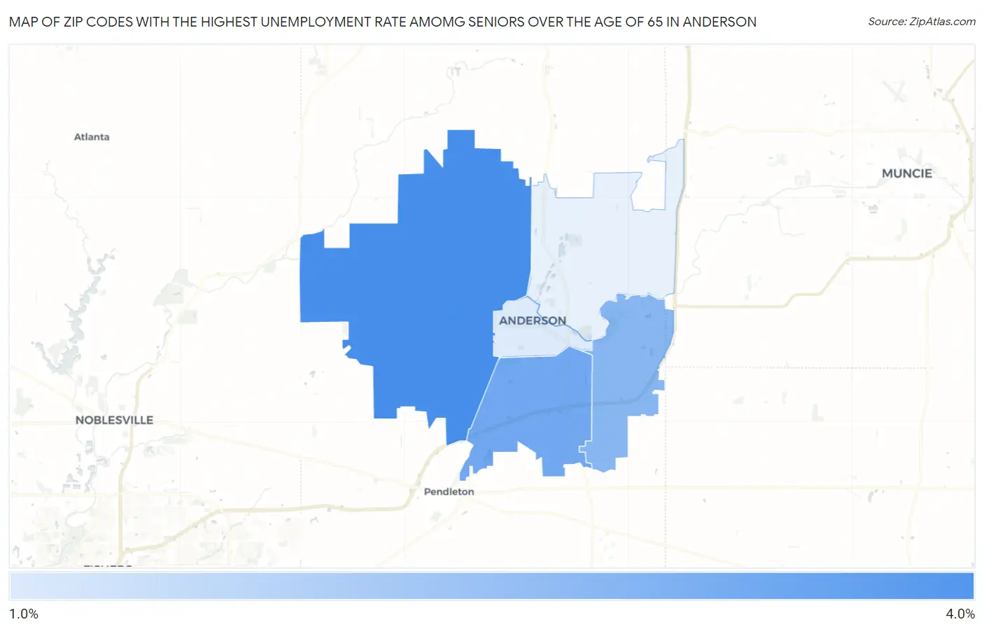 Zip Codes with the Highest Unemployment Rate Amomg Seniors Over the Age of 65 in Anderson Map