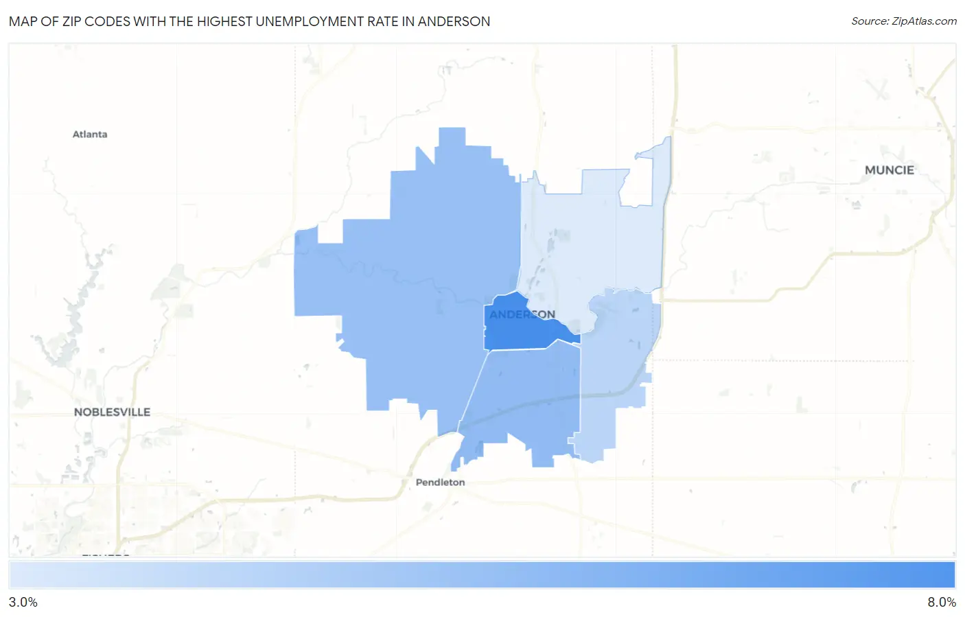 Zip Codes with the Highest Unemployment Rate in Anderson Map