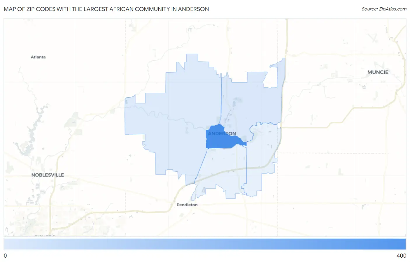 Zip Codes with the Largest African Community in Anderson Map