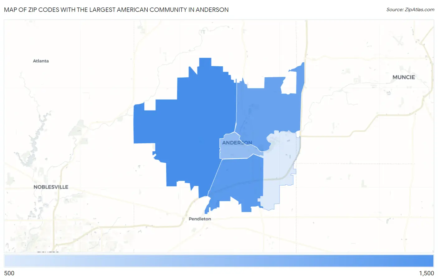 Zip Codes with the Largest American Community in Anderson Map