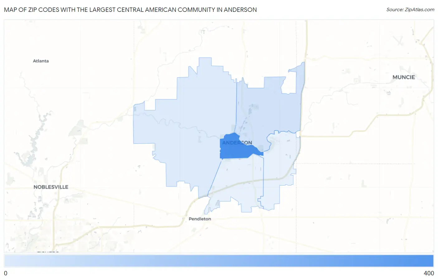 Zip Codes with the Largest Central American Community in Anderson Map