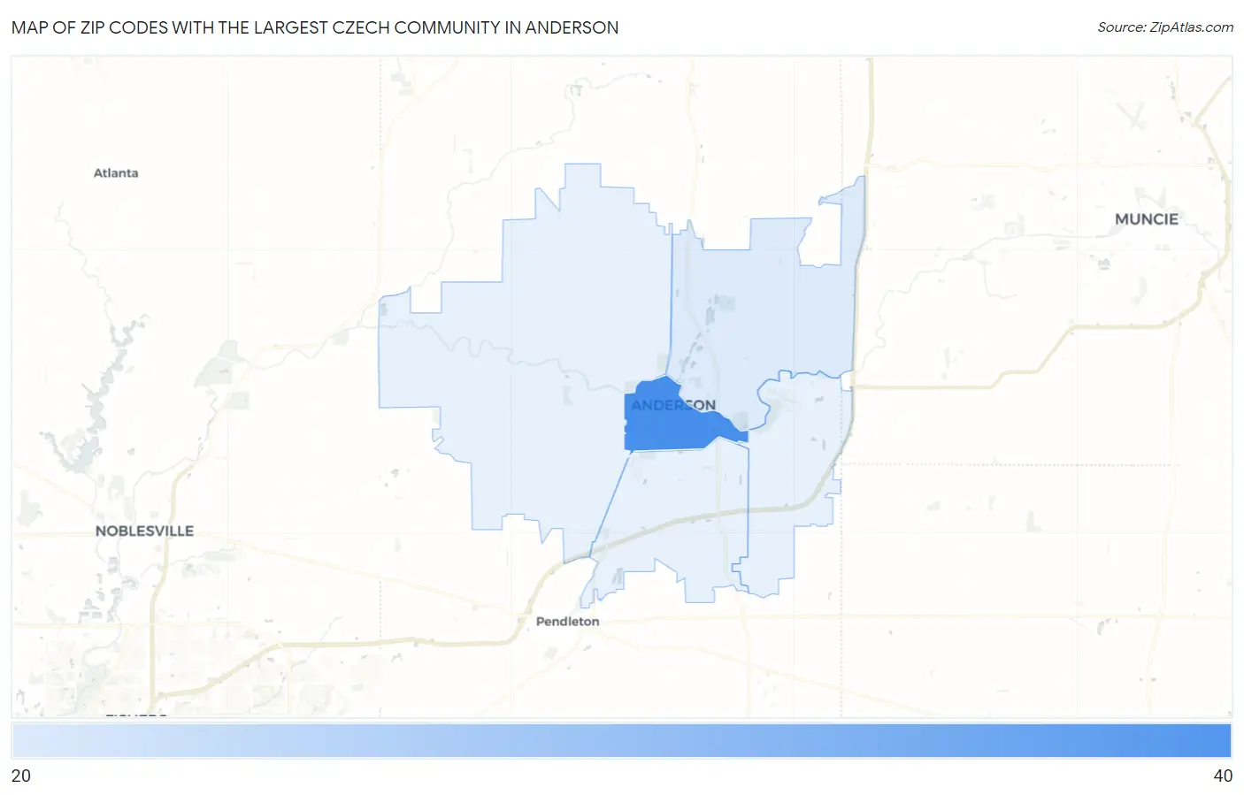 Zip Codes with the Largest Czech Community in Anderson Map