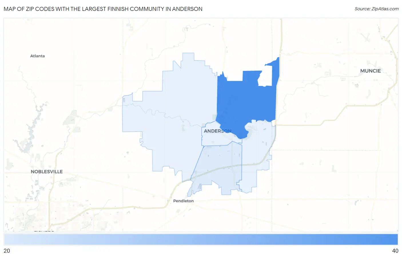 Zip Codes with the Largest Finnish Community in Anderson Map