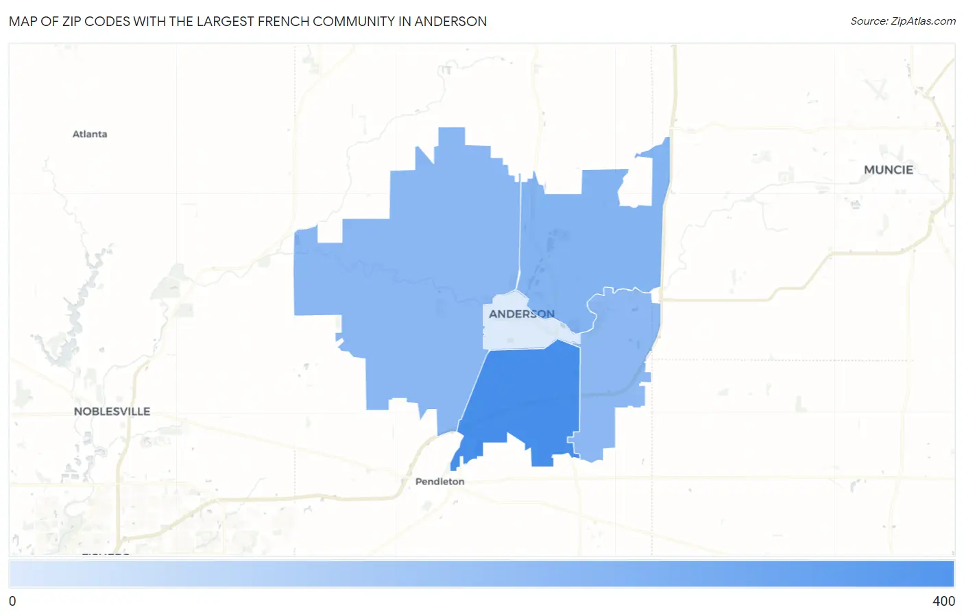 Zip Codes with the Largest French Community in Anderson Map