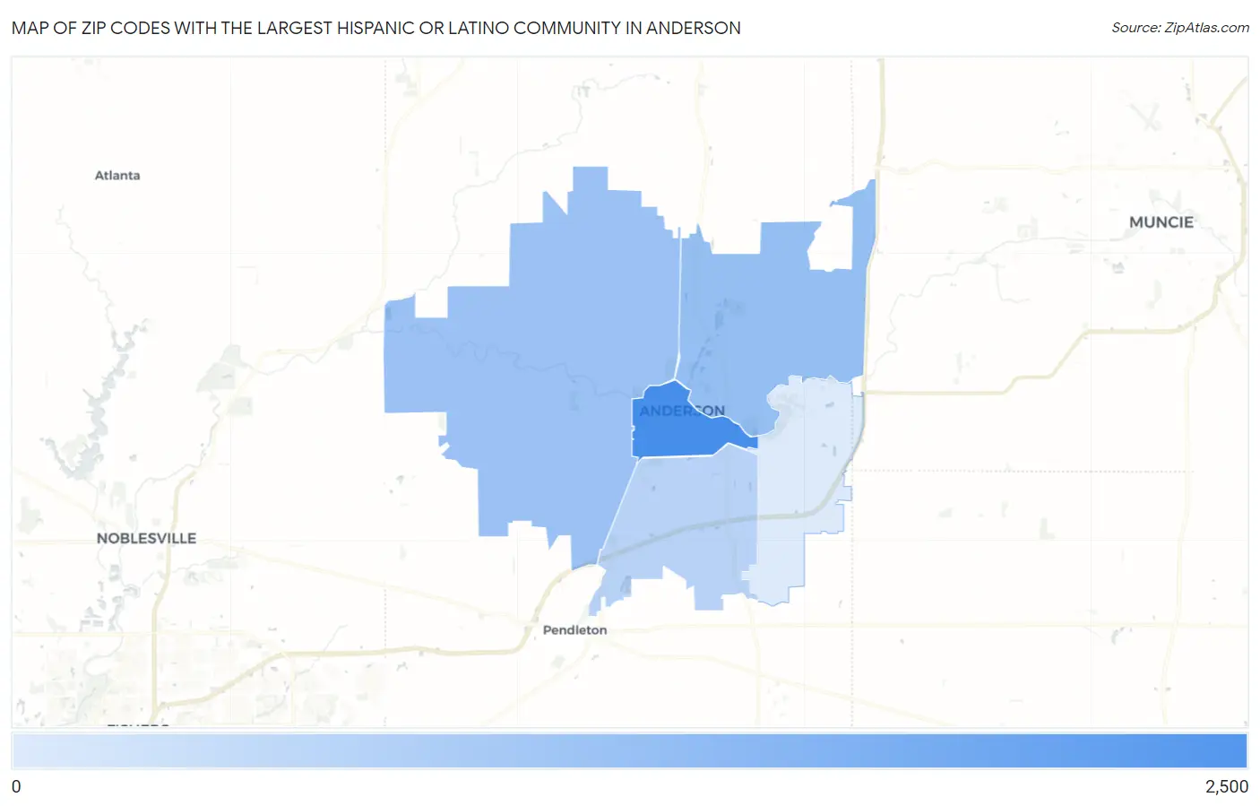 Zip Codes with the Largest Hispanic or Latino Community in Anderson Map