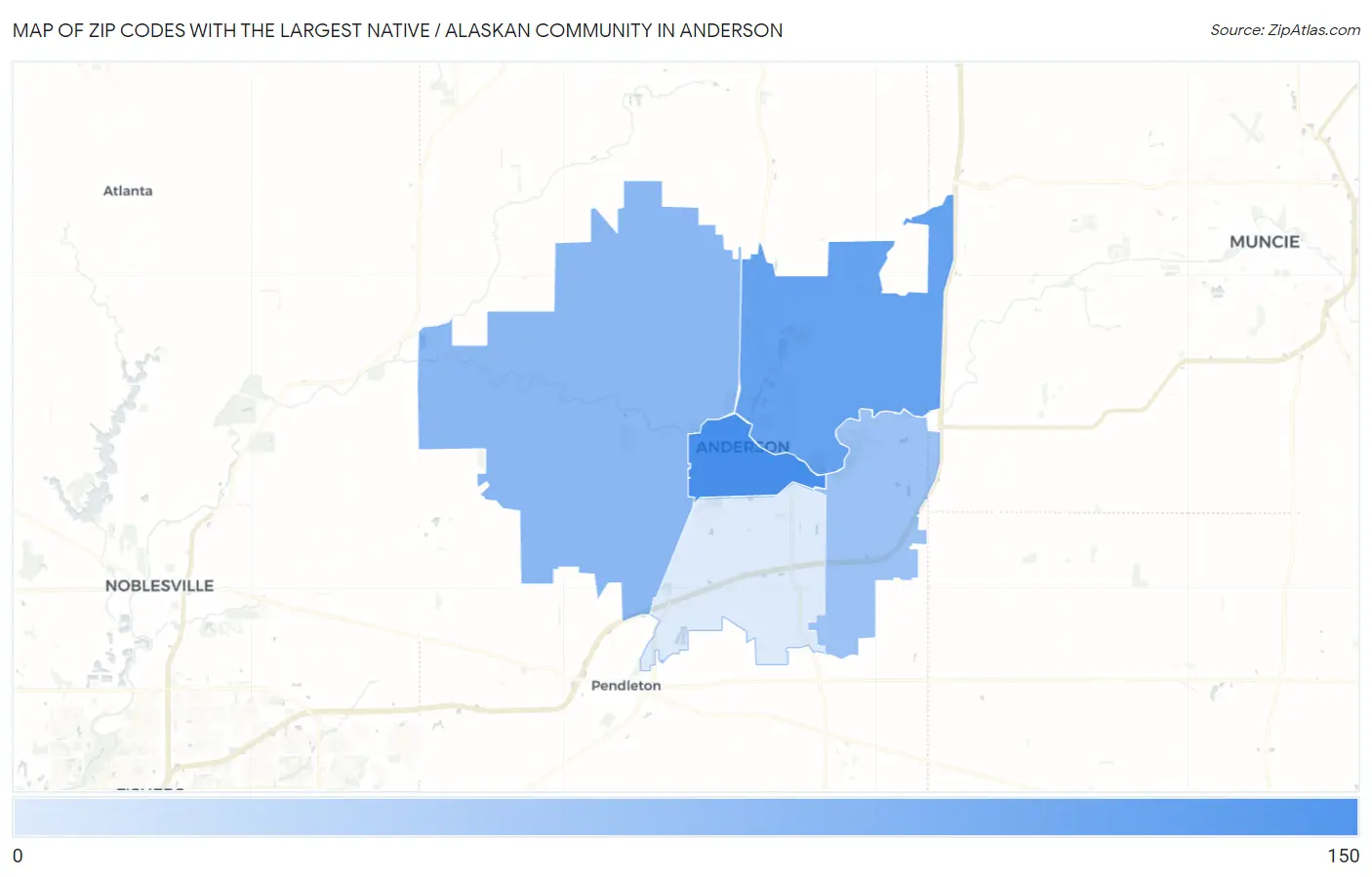 Zip Codes with the Largest Native / Alaskan Community in Anderson Map