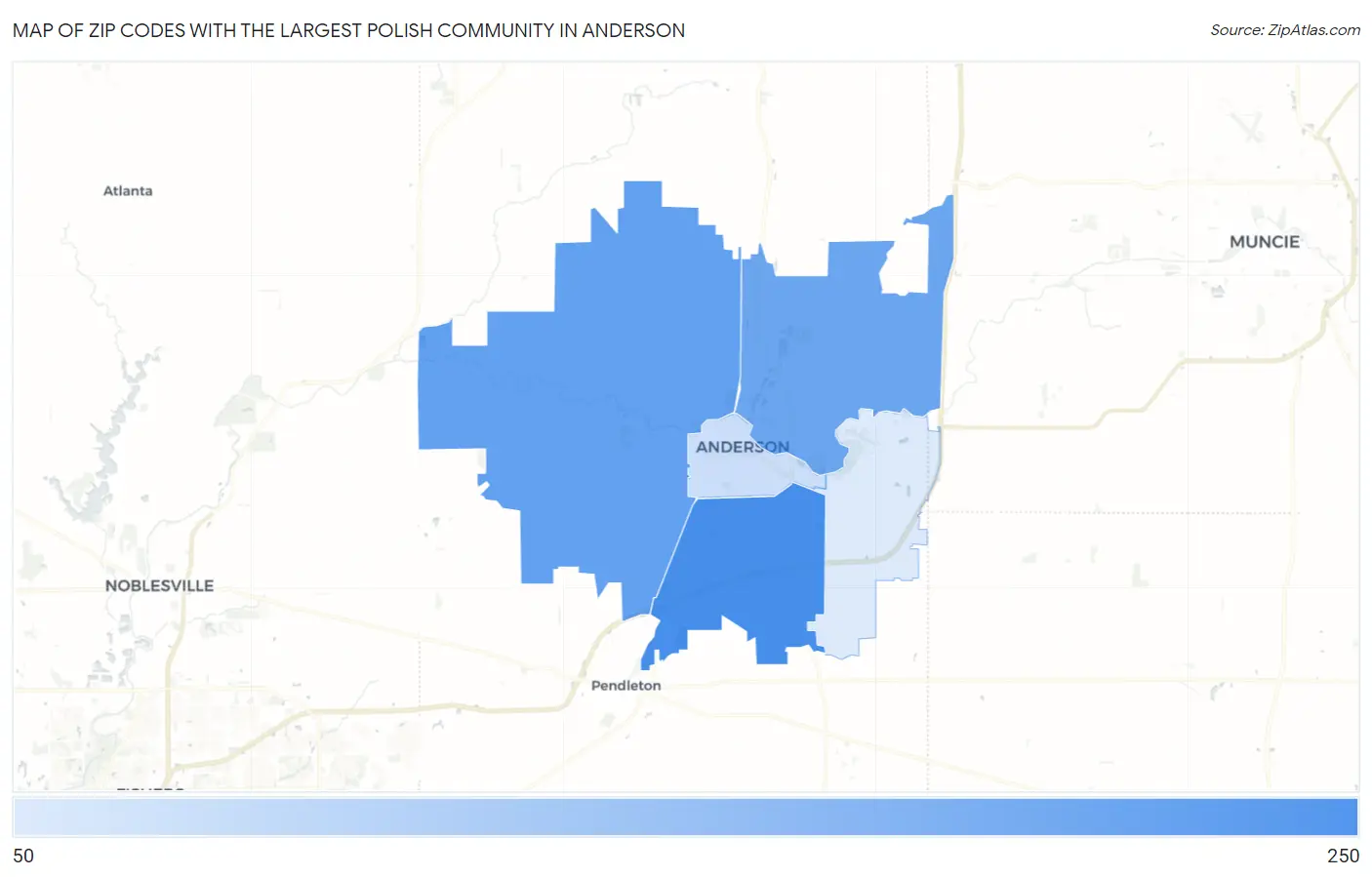 Zip Codes with the Largest Polish Community in Anderson Map