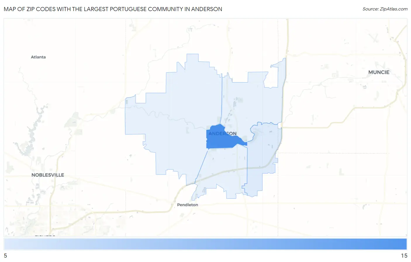 Zip Codes with the Largest Portuguese Community in Anderson Map
