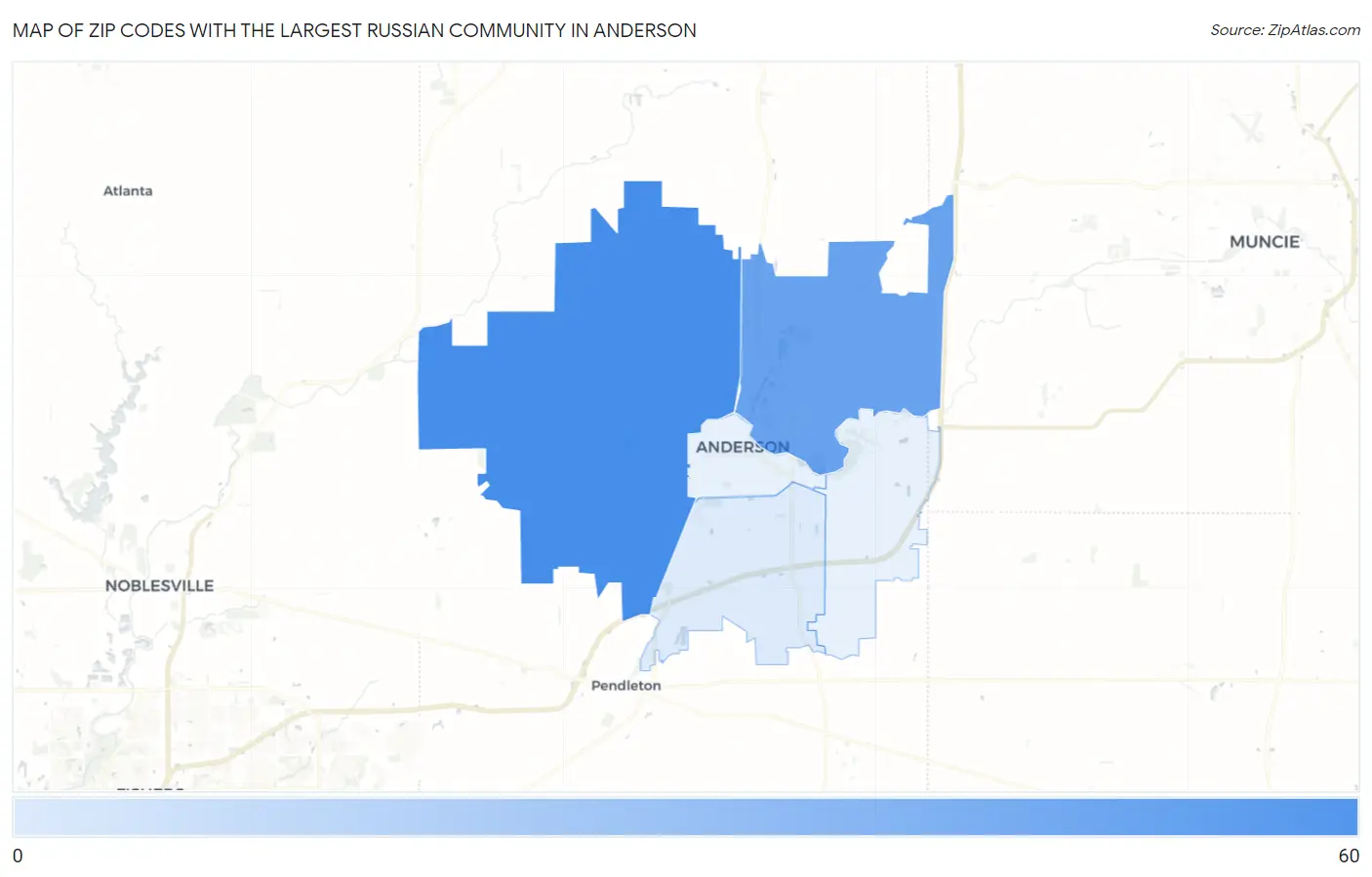 Zip Codes with the Largest Russian Community in Anderson Map