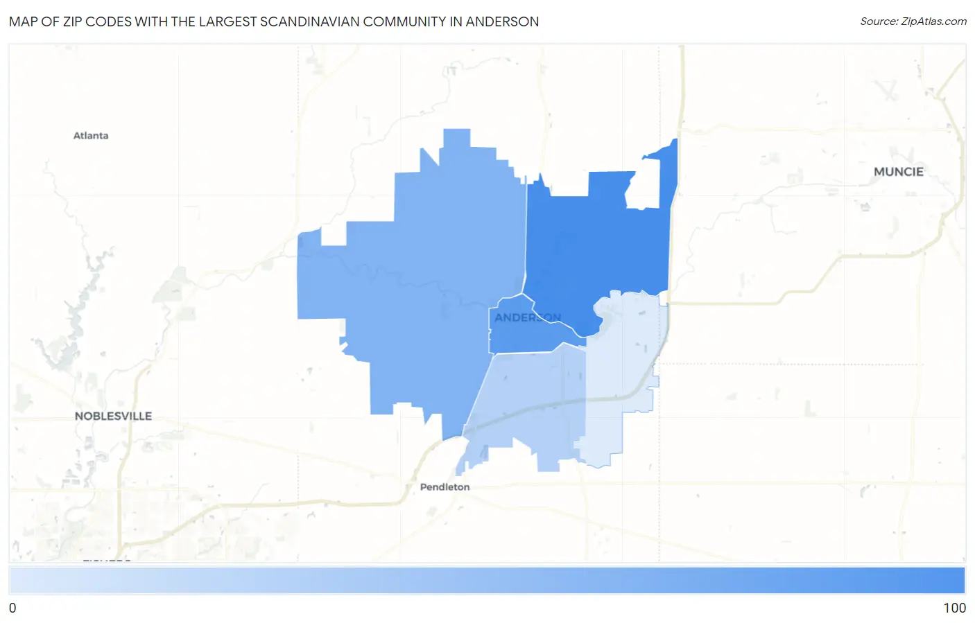 Zip Codes with the Largest Scandinavian Community in Anderson Map