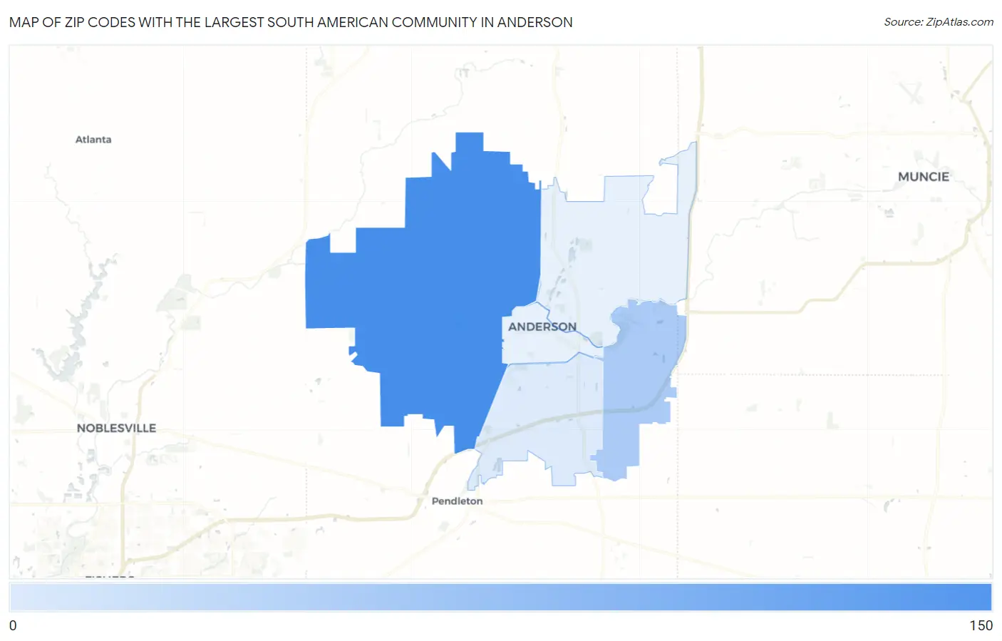 Zip Codes with the Largest South American Community in Anderson Map
