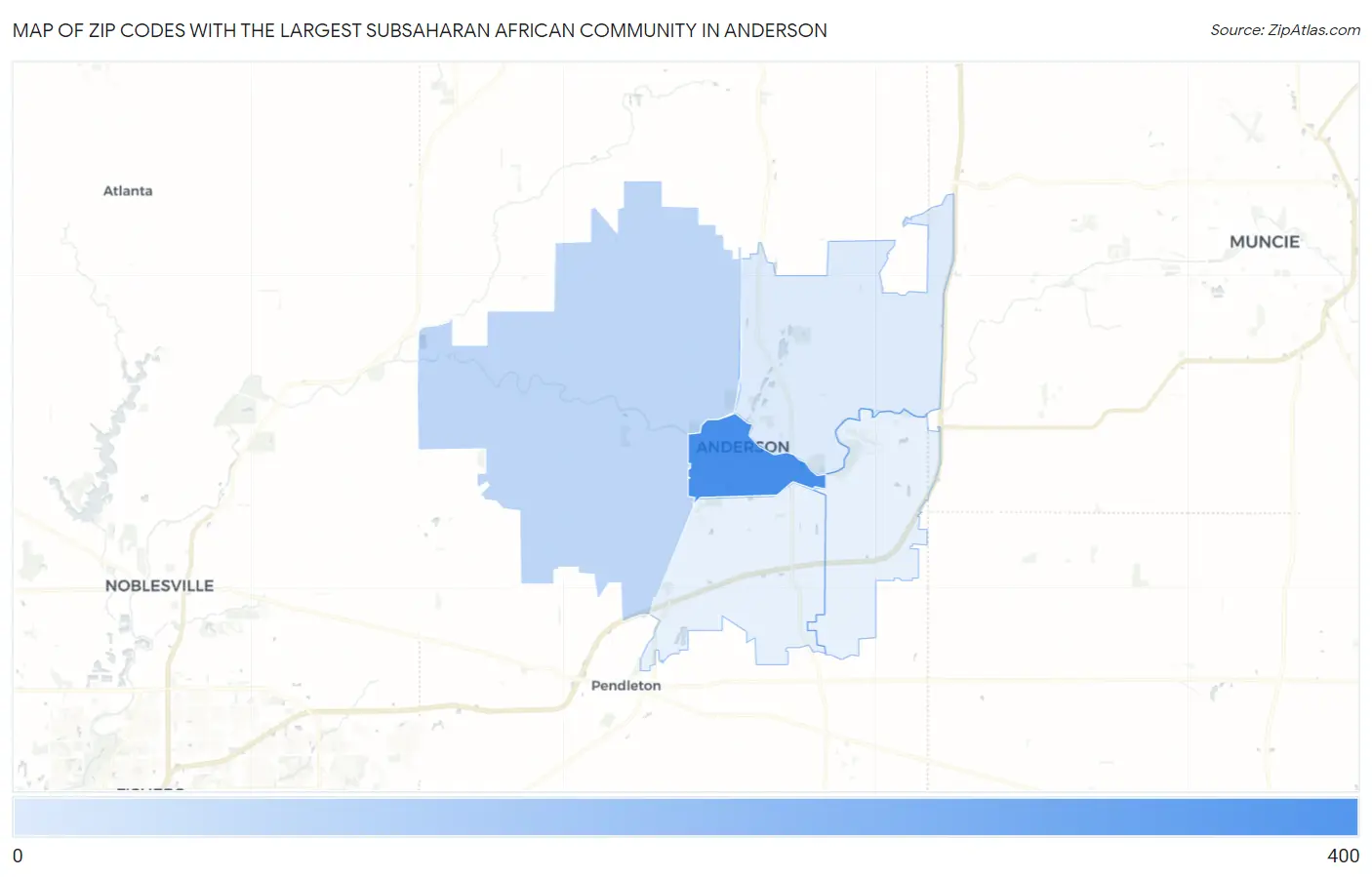 Zip Codes with the Largest Subsaharan African Community in Anderson Map