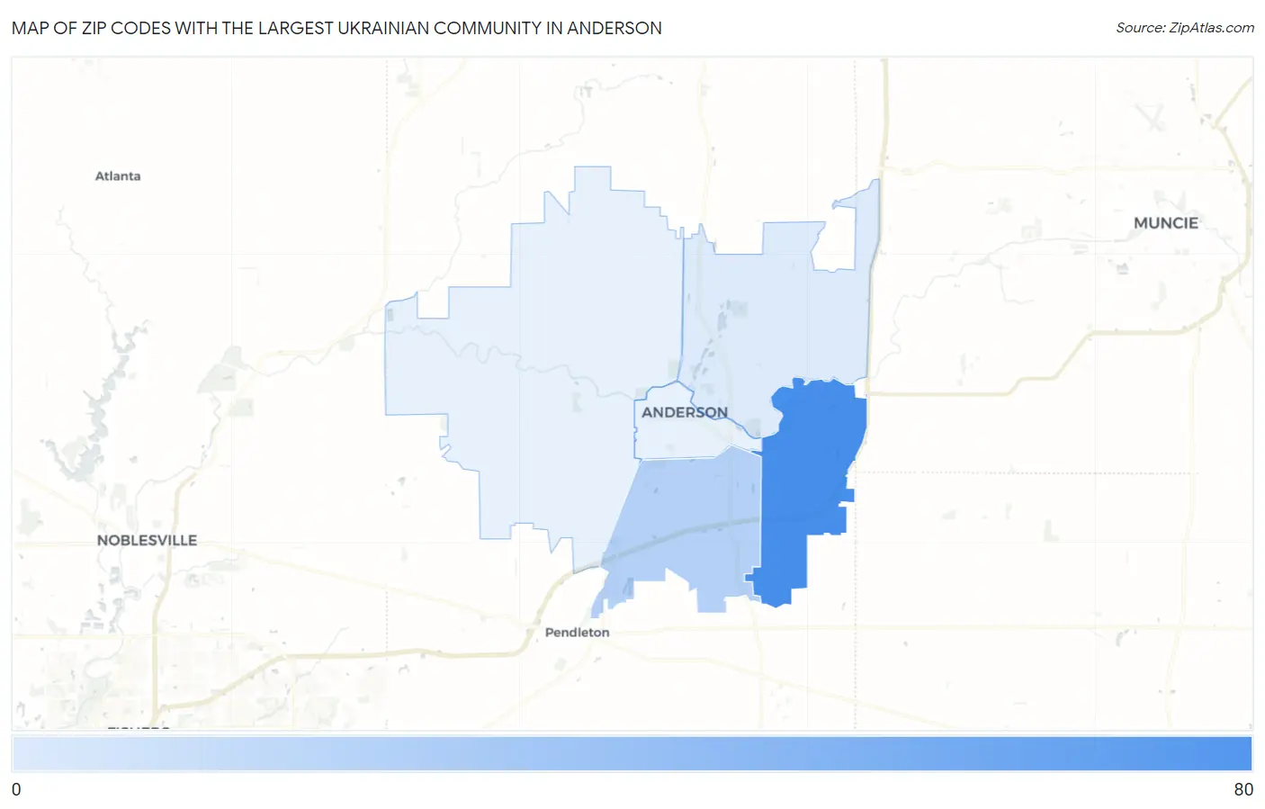 Zip Codes with the Largest Ukrainian Community in Anderson Map