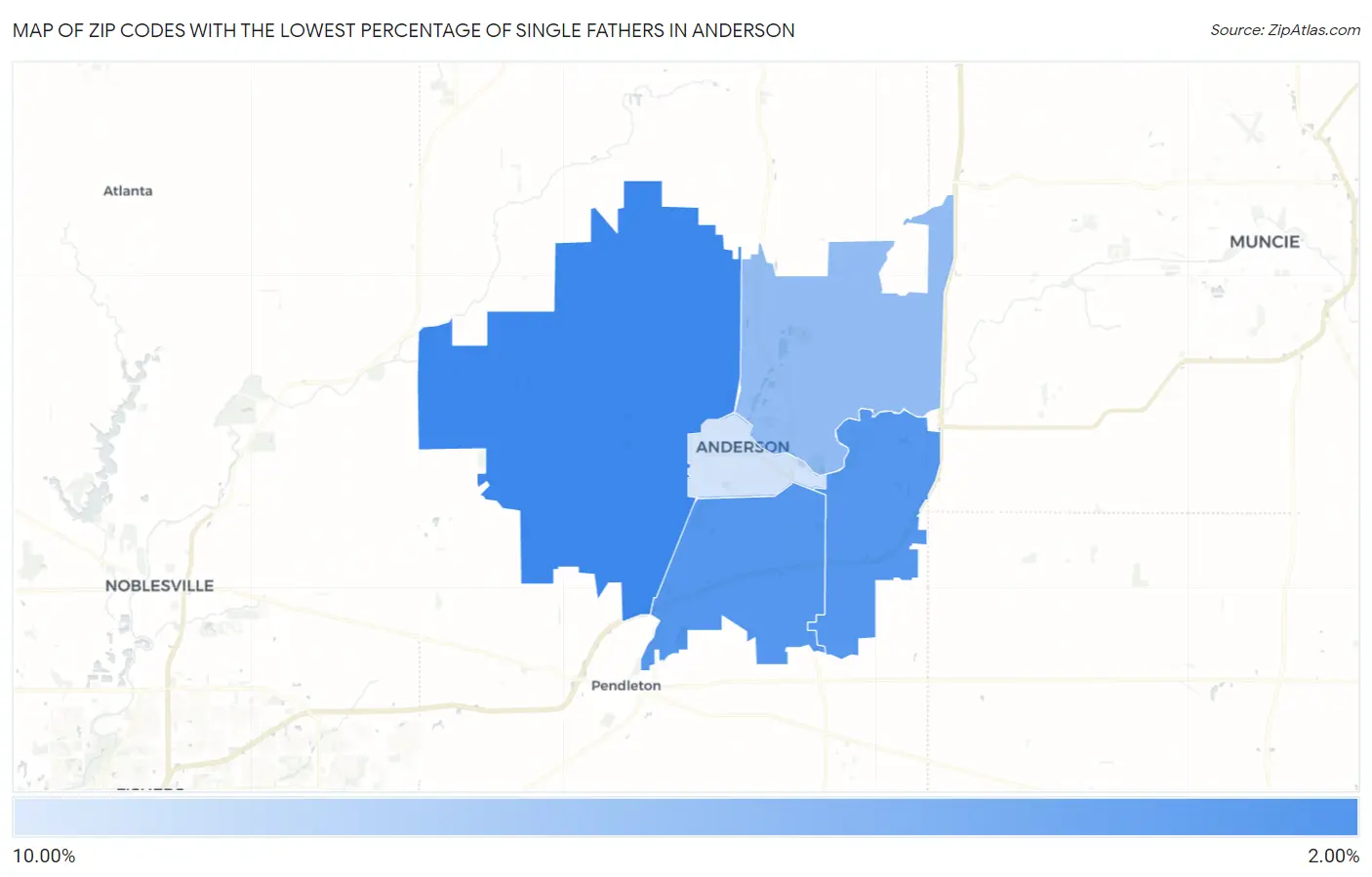 Zip Codes with the Lowest Percentage of Single Fathers in Anderson Map