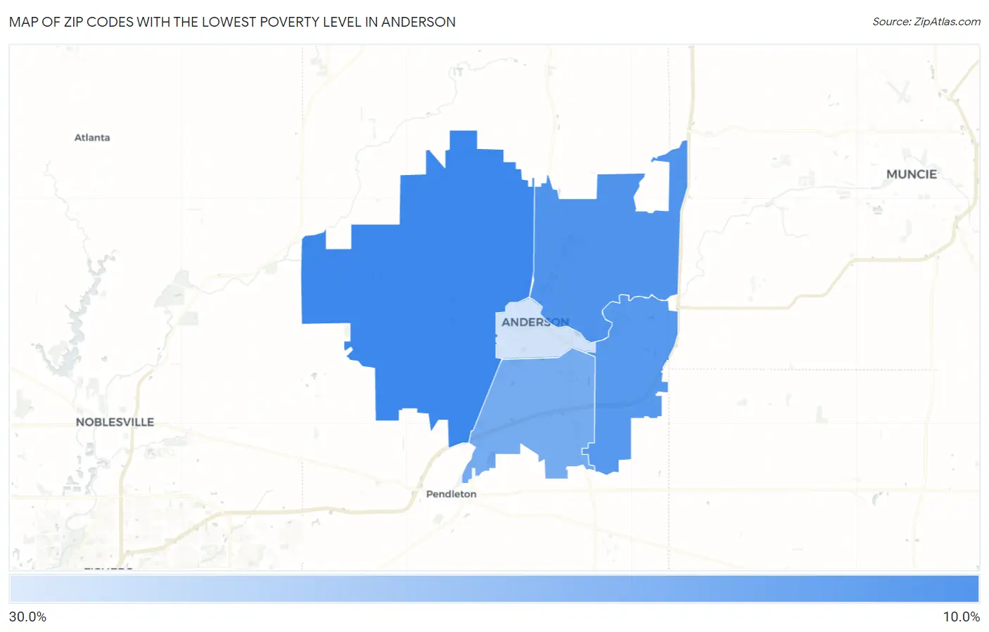 Zip Codes with the Lowest Poverty Level in Anderson Map