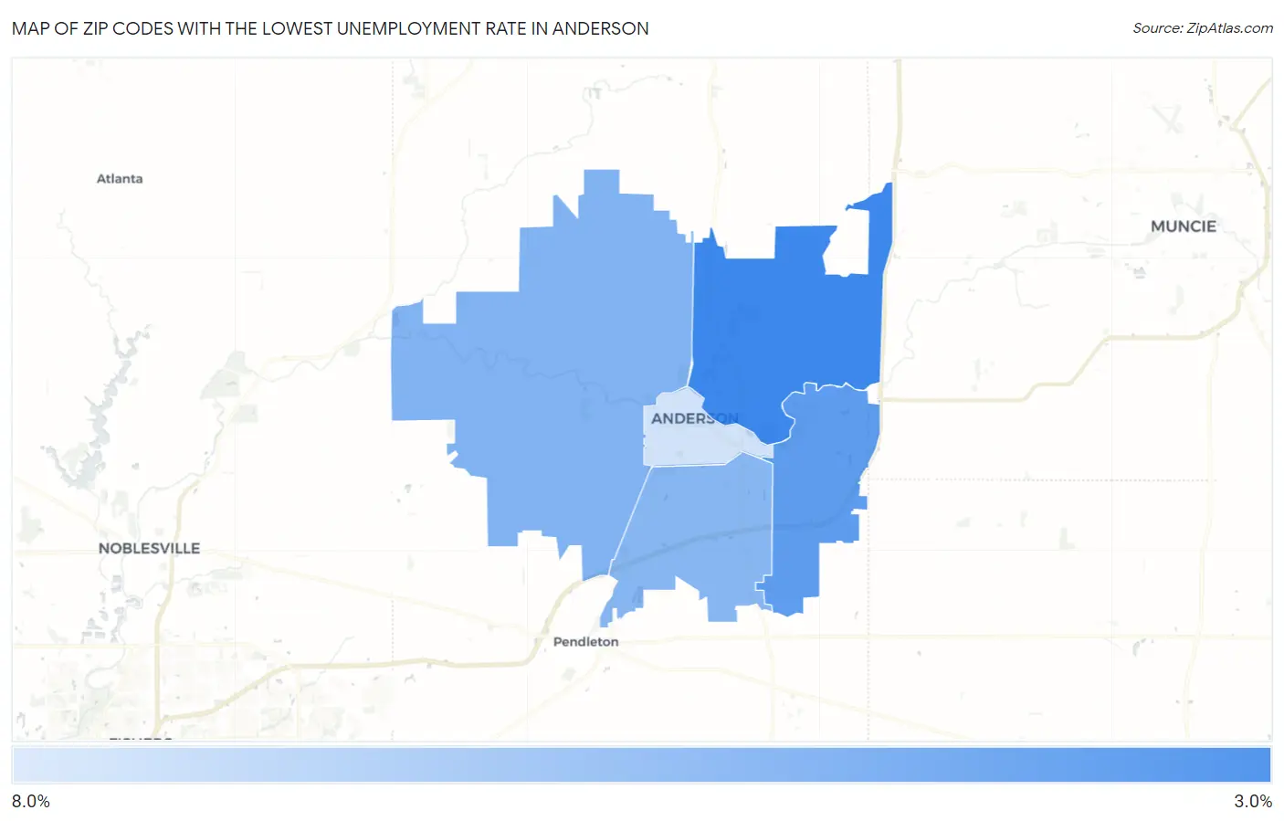 Zip Codes with the Lowest Unemployment Rate in Anderson Map