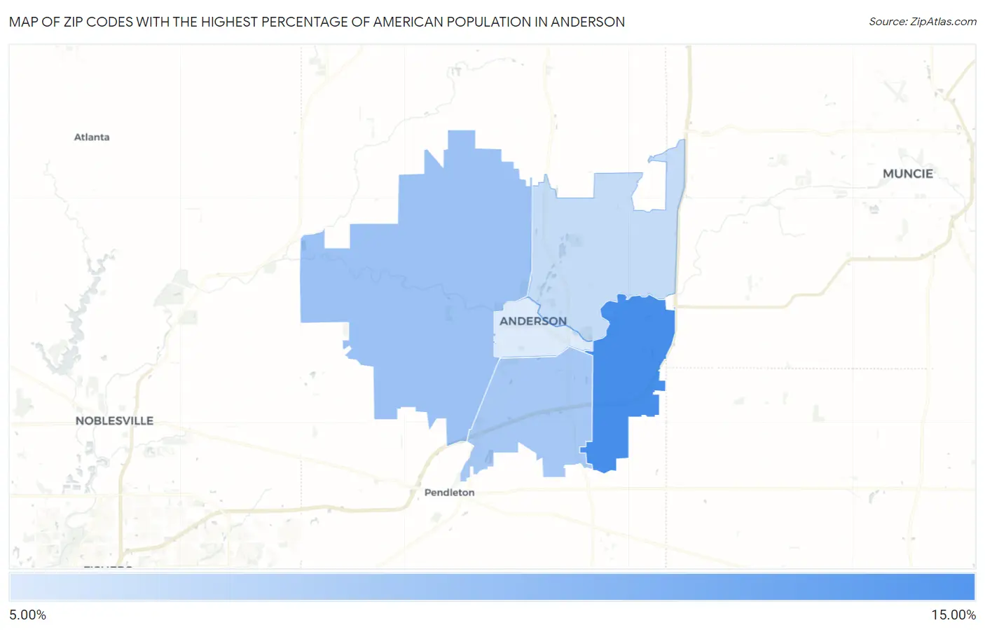 Zip Codes with the Highest Percentage of American Population in Anderson Map