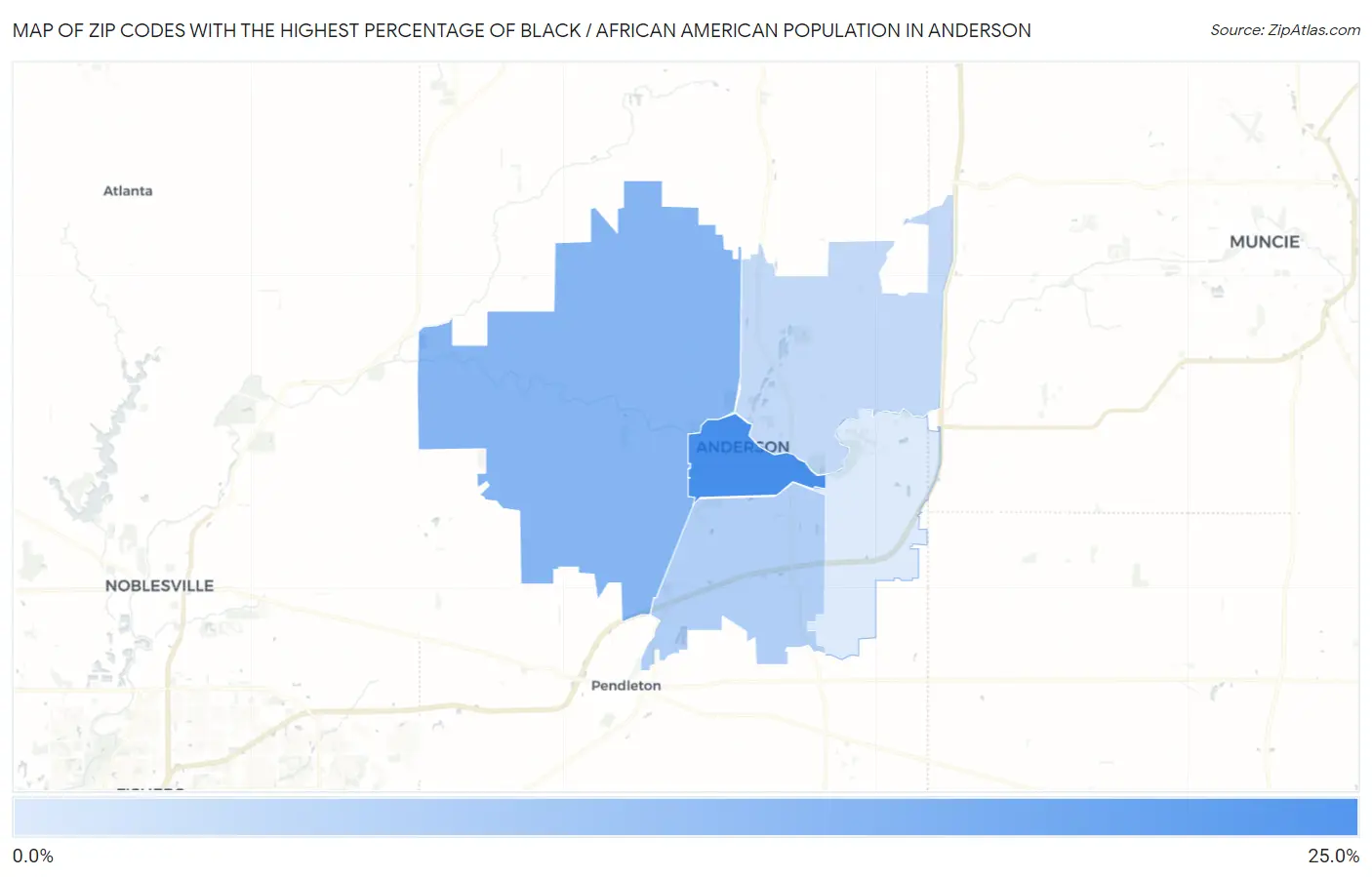 Zip Codes with the Highest Percentage of Black / African American Population in Anderson Map
