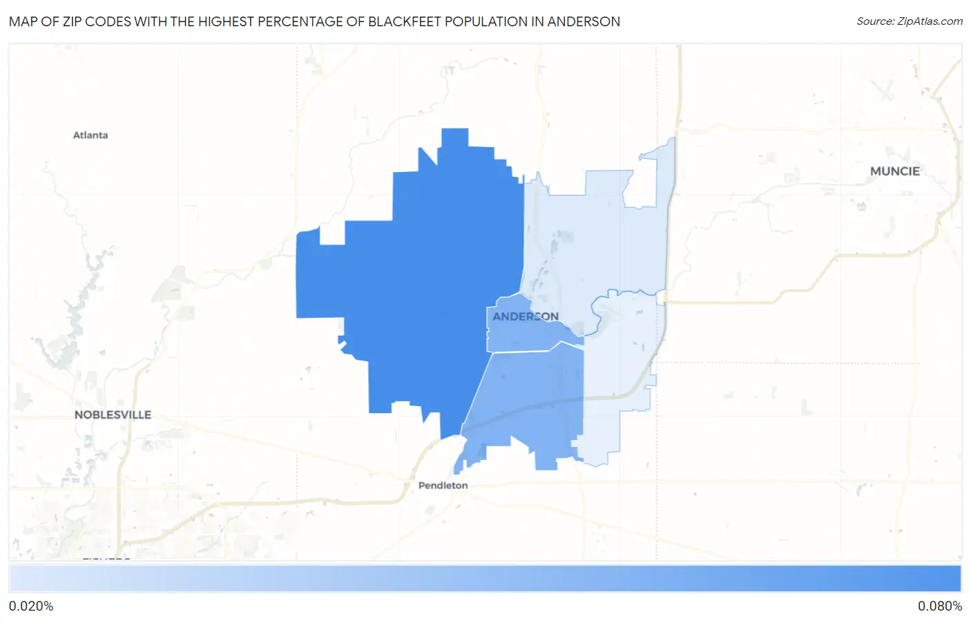 Zip Codes with the Highest Percentage of Blackfeet Population in Anderson Map