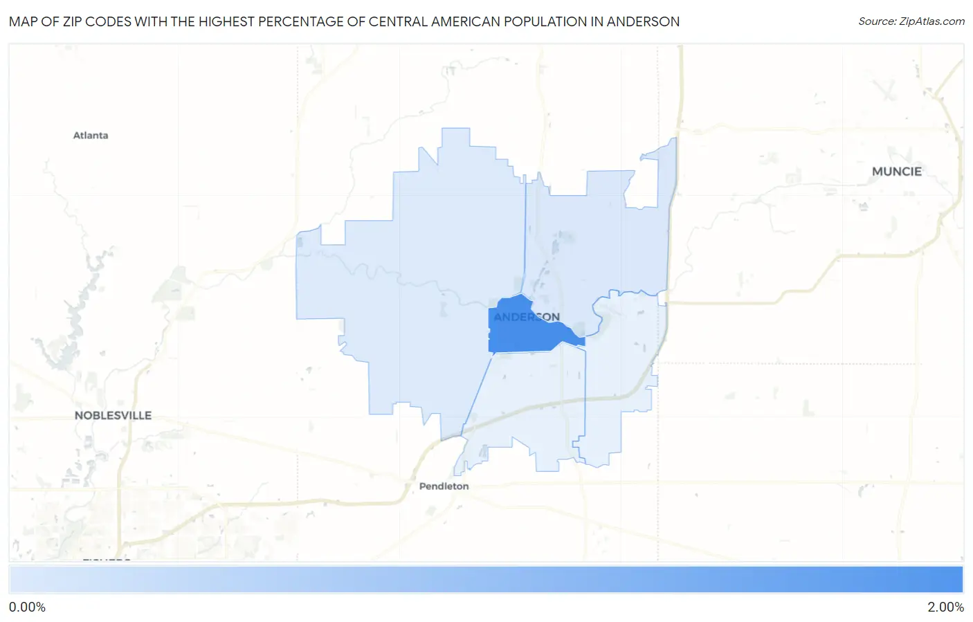 Zip Codes with the Highest Percentage of Central American Population in Anderson Map