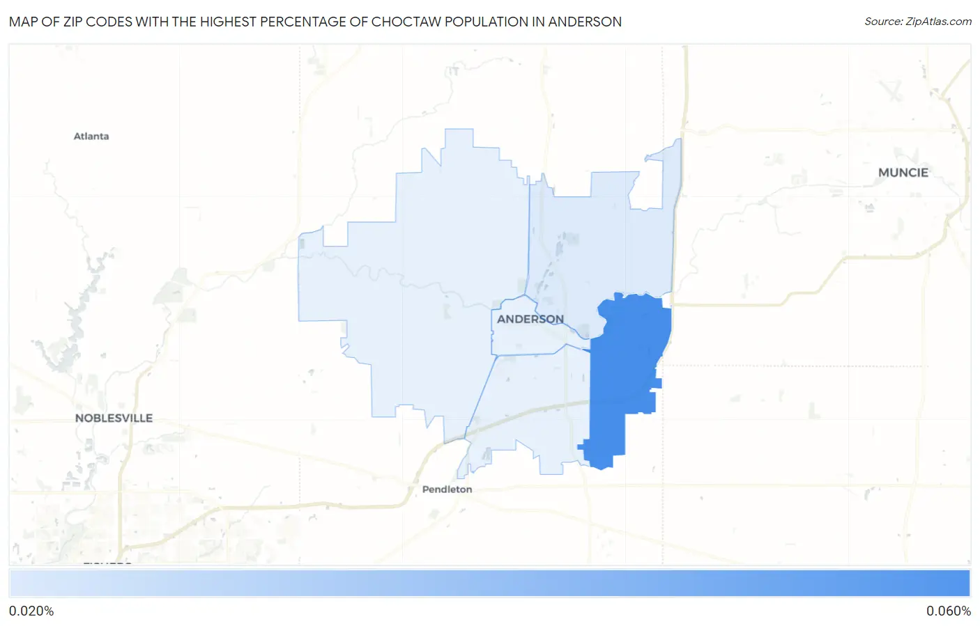 Zip Codes with the Highest Percentage of Choctaw Population in Anderson Map