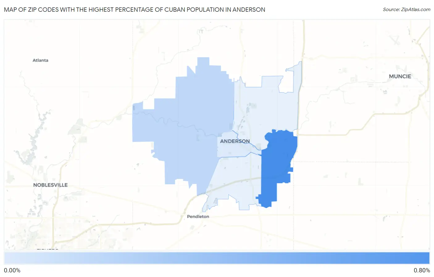 Zip Codes with the Highest Percentage of Cuban Population in Anderson Map