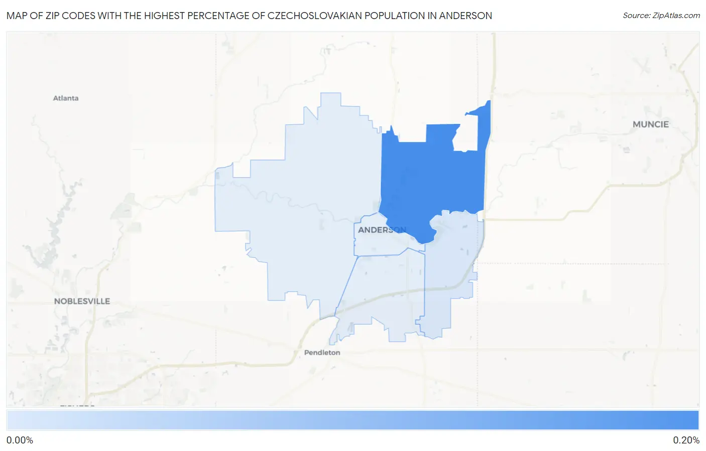 Zip Codes with the Highest Percentage of Czechoslovakian Population in Anderson Map