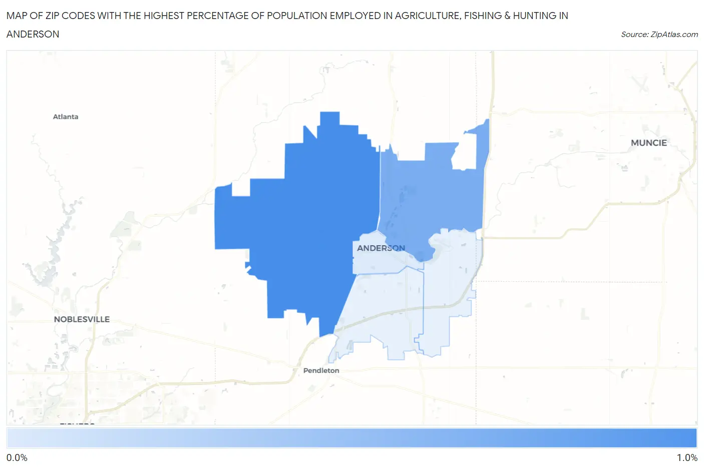 Zip Codes with the Highest Percentage of Population Employed in Agriculture, Fishing & Hunting in Anderson Map
