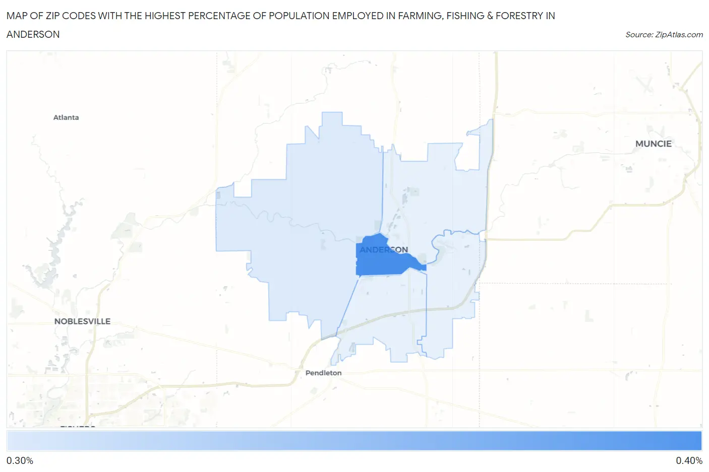 Zip Codes with the Highest Percentage of Population Employed in Farming, Fishing & Forestry in Anderson Map