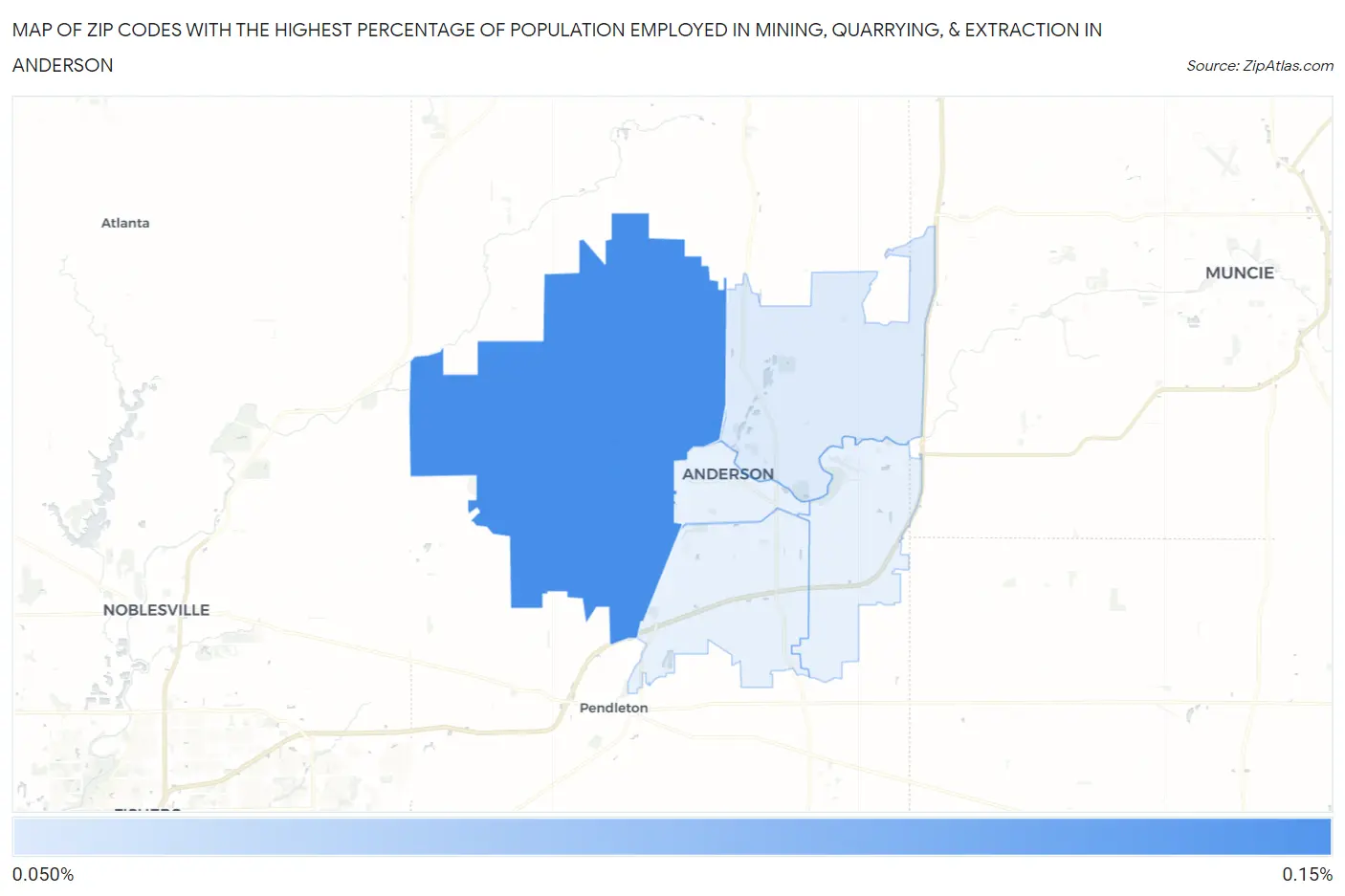 Zip Codes with the Highest Percentage of Population Employed in Mining, Quarrying, & Extraction in Anderson Map